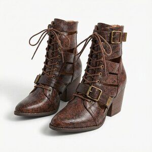 Coconuts Matisse Getty Boots Brown Snake Print Brown Lace-Up Ankle Boots